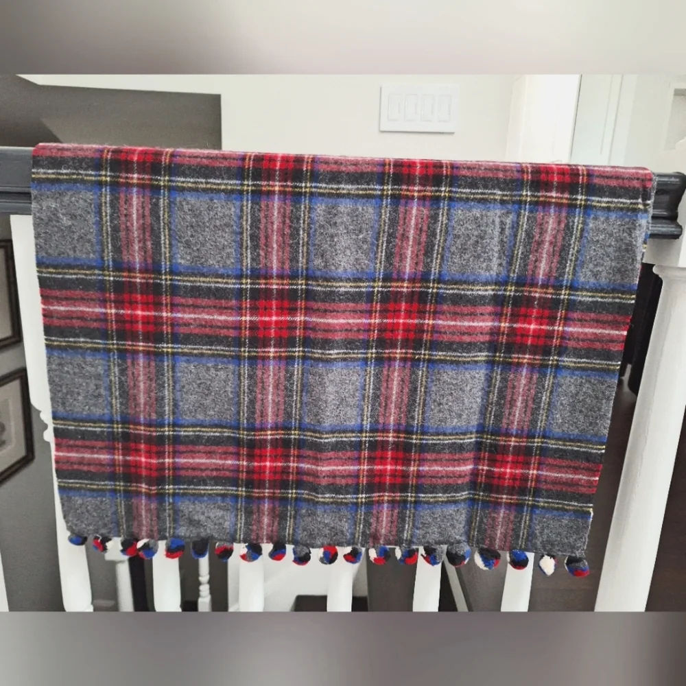 J. CREW | Wool, Plaid Pom Pom Blanket Scarf